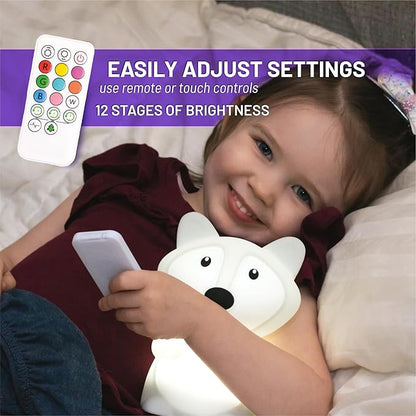 Lumipets Fiona The Fox Squishy Night Light for Kids | Silicone Mood Lamp with Tap & Remote Control | Rechargeable Color Changing Animal NightLight for Boys & Girls | Portable Nightlight with USB Cord