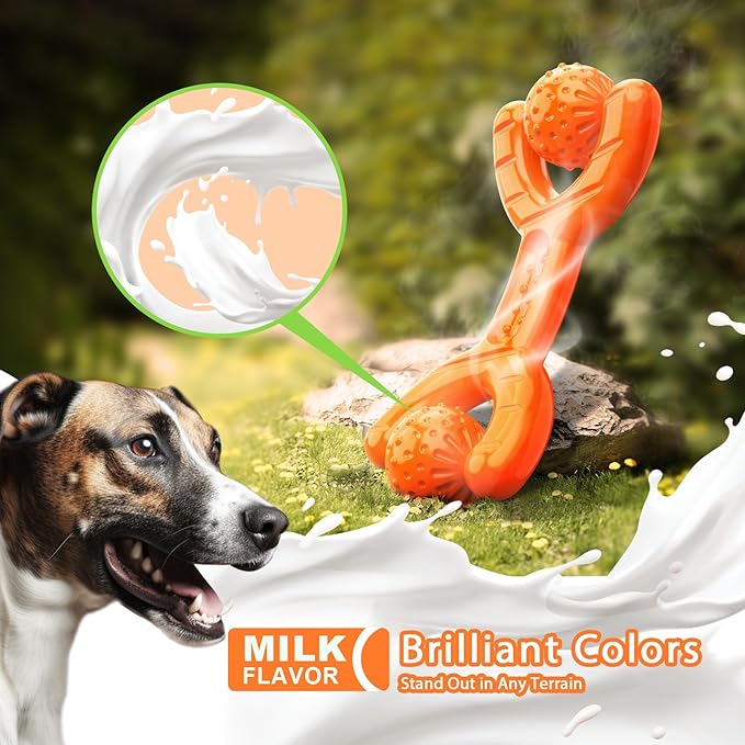 Indestructible Dog Toys for Aggressive Chewers - Heavy Duty Chew Proof Durable Toy for Large Breed Dogs, Interactive Tough Nylon Bone for Boredom Relief & Mental Stimulation,Orange-Mewly Pet