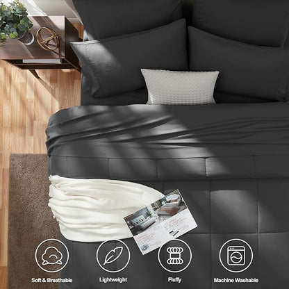CozyLux Full Size Comforter Sets Dark Grey, 7 Pieces Bed in a Bag, Dark Grey Comforter Full Size, All Season Bedding Sets with Stitch Quilted Comforter, Flat Sheet, Fitted Sheet, Pillowcases