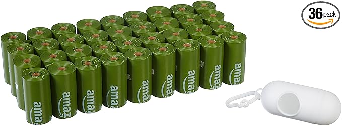 Amazon Basics Dog Poop Bags with Dispenser, 540 Count, Enhanced for Guaranteed Leakproof, Unscented, Includes Leash Clip-Mewly Pet