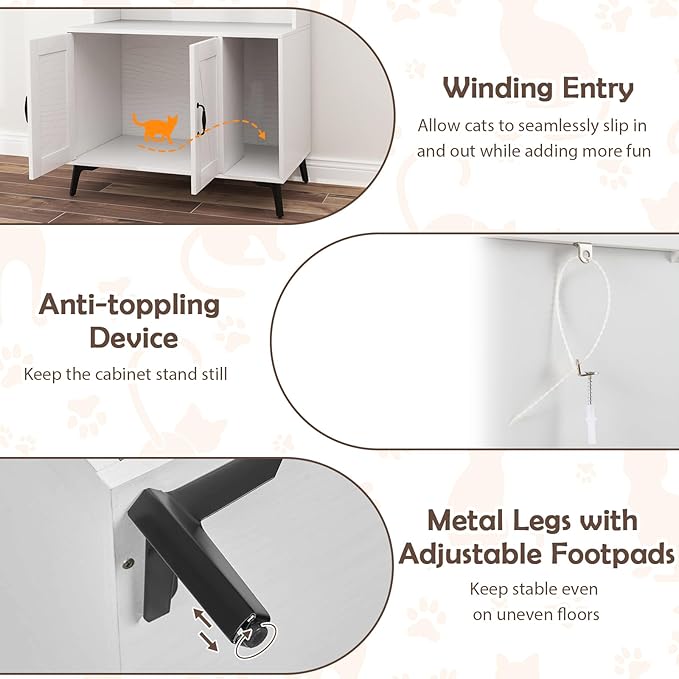 PETSITE Cat Litter Box Enclosure with Storage Shelf, 52 Inches Tall Modern Wooden Hidden Litter Box Furniture with Storage Shelving, Ideal for Indoor Cats (White)-Mewly Pet