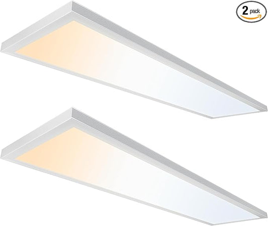 Ultralux 1x4 ft LED Light Panel - Edge Lit, Surface Mount Ceiling for Home & Office TRIAC Dimmable, Flicker-Free Slim with Adjustable Color Temperature (Matte White), 1x4 (2 Pack)
