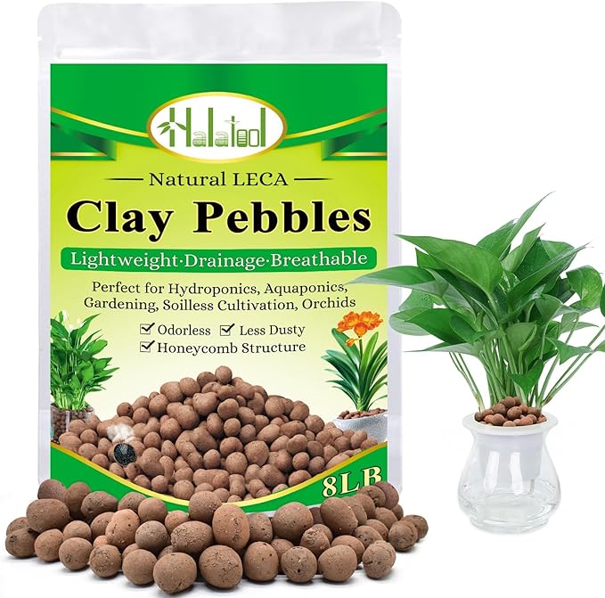 Halatool 8LB Clay Pebbles for Plants 4mm-16mm Lightweight Hydroton Leca Balls for Indoor Potted Plants Hydroponics Gardening Orchids Drainage Decoration Aquaponics-Mewly Pet