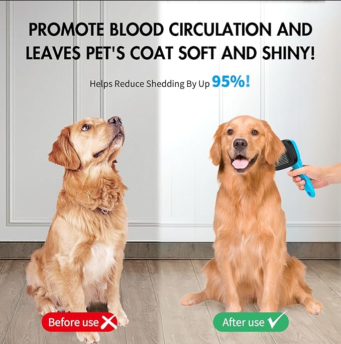 3 PCS Dog Grooming Brush Kit – Self Cleaning Slicker Brush for Shedding Short & Long Haired Dogs & Cats. Removes Loose Fur, Undercoat, Mats, Tangles for Small, Medium & Large Pets. Blue-Mewly Pet