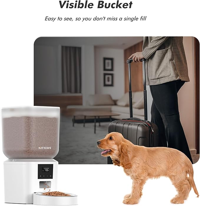 Automatic Dog Feeder - 8L/34 Cups Large Capacity Automatic Cat Food Dispenser with LCD Screen, Large Food Tray, Battery Operated, Timed Cat Feeder, Up to 50 Portions 6 Meals Per Day, Keeps Fresh-Mewly Pet