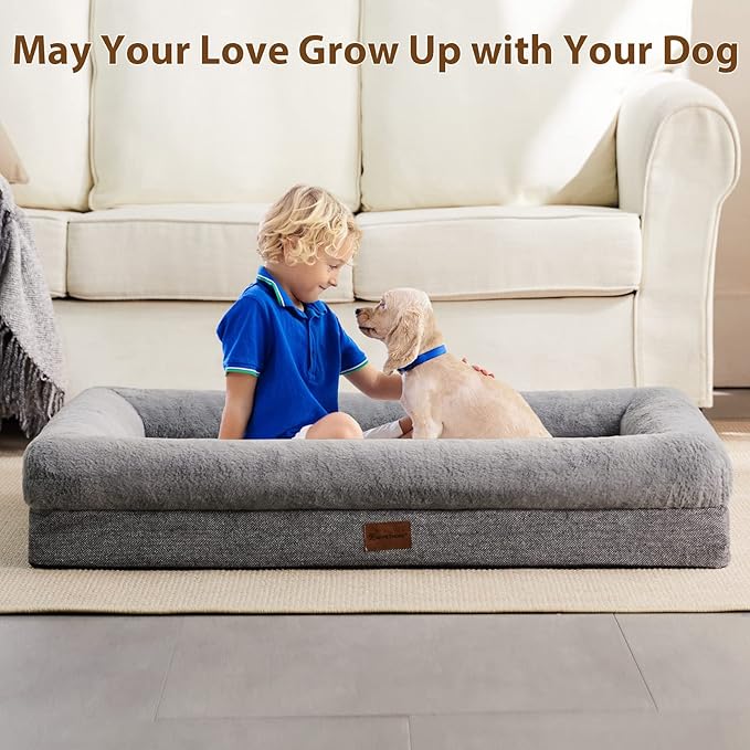 BFPETHOME Orthopedic Dog Beds for Extra Large Dogs, Washable Large Pet with Bolster, Orthopedic Large Dog Mats with Removable Covers & Waterproof Pet Bed for Pet-Mewly Pet