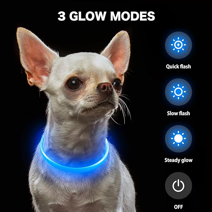 BSEEN Light Up Dog Collar, High Visibility LED Dog Collar Rechargeable- Rainproof TPU Cuttable Glowing Pet Collar for Small Dogs & Cats - Puppy Safety Lights for Night Walking (XS- Blue 40cm)-Mewly Pet
