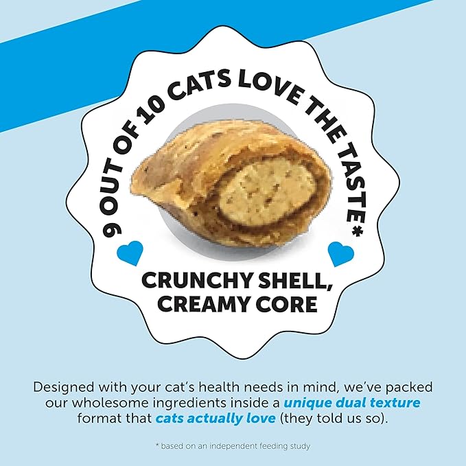 Cat Skin & Coat Health Crunchy & Creamy Chews - Omegas, Vitamin C + E, Biotin Supplement, Soothes Skin and Promotes Shiny Coat, Cat Supplements & Vitamins - Chicken (30-Day Supply)-Mewly Pet
