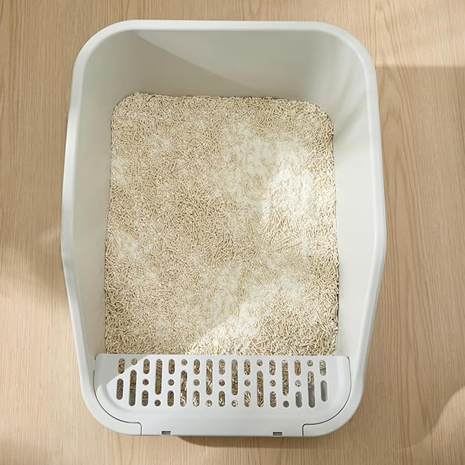 SpaceTime Large Cat Litter Box with High Sides,Cat Boxes for Indoor Cats,Cat Litter Pan for Kitty,Litter Box with Low Entry,Easy to Clean,Anti-Splashing(Grey)-Mewly Pet