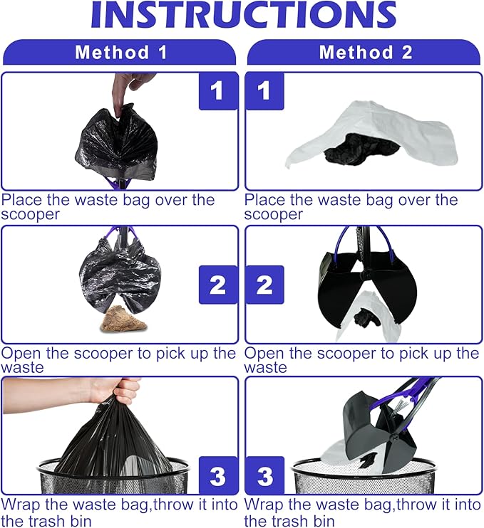 Pooper Scooper with Bags, 28" Long Handle Dog Poop Scooper for Large Medium Small Dogs, Durable Spring and High Strength Material Foldable Waste Pickup Tool for Easy Grass and Gravel Pick Up, Blue-Mewly Pet