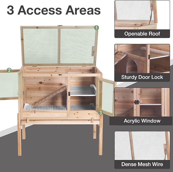 Guinea Pig Cages with Anti Chewing Edges and Cool Zinc Plate, Indoor Rabbit Hutch with Hideout and PVC Platform, Elevated Legs Hamster Cage 36.6" L (Nature)-Mewly Pet