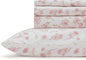 Linen Home 100% Cotton Printed Percale Sheets King Size, Deep Pocket, 4 Pieces Set - 1 Flat, 1 Deep Pocket Fitted Sheet and 2 Pillowcases, Crisp Cool and Strong Bed Linen, Mauve Botanical Floral
