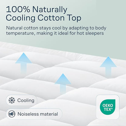 Cloud-Like California King Mattress Topper - 100% Cotton Top Mattress Pad for Back Pain Relief - Breathable & Naturally Cooling for Hot Sleepers, White