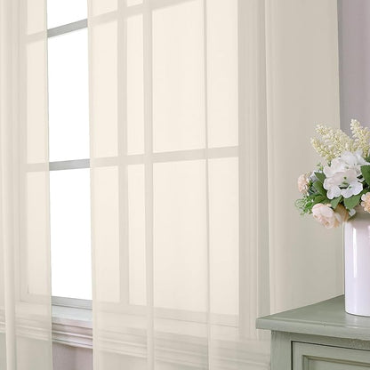 Aiyufeng Cream Sheer Curtains 54 Inch Length 2 Panels Set for Living Room, Light Filtering Green Window Sheers Drapes for Bedroom, Each 42" W x 54" L