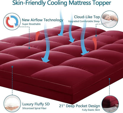 CHOKIT Queen Mattress Topper, Extra Thick Pillow Top Mattress Pad for Back Pain Relief, Cooling Bed Topper Mattress Cover with 8-21 Inch Deep Pocket