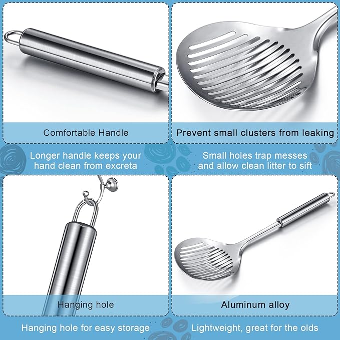 2 Pcs Cat Metal Litter Scoop Litter Scoop, Cat Accessories Scooper Stainless Steel Kitty Poop Sifting Cleaning for Litter Box, Metal Poop Sifter Pet Supplies-Mewly Pet