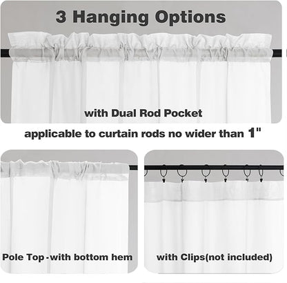 Chyhomenyc White Sheer Curtains 72 Inch Length 2 Panels, Light Filtering Top Dual Rod Pocket Voile Window Curtain Drapes for French Door, Bedroom Living and Children Room, Each 42W x 72L