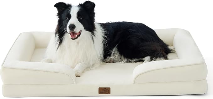 Bedsure Orthopedic Dog Beds Large Sized Dog - Washable Large Dog Cat Bed Waterproof, Comfort Dogs Couch Sofa with Washable Removable Cover, Pet Bed with Nonskid Bottom, Ivory, 35"-Mewly Pet