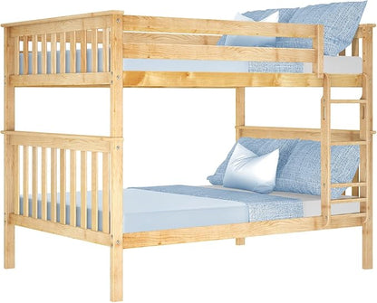 Max & Lily Full Over Full Bunk Bed with Ladder, Solid Wood Platform Bed Frame for Kids, 14" Safety Guardrails, Easy Assembly, No Box Spring Needed, Natural