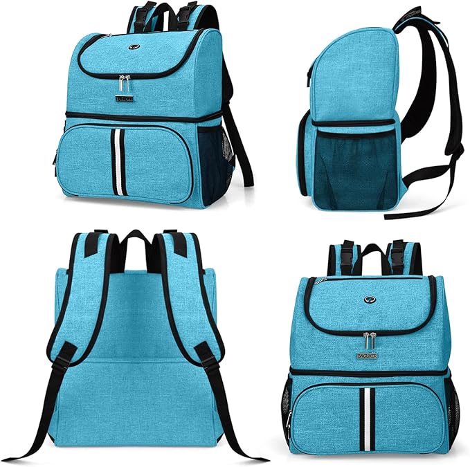 BAGLHER Pet Travel Bag, Double-Layer Pet Supplies Backpack (for All Pet Travel Supplies), Pet Travel Backpack with 2 Silicone Collapsible Bowls and 2 Food Baskets Sky Blue-Mewly Pet