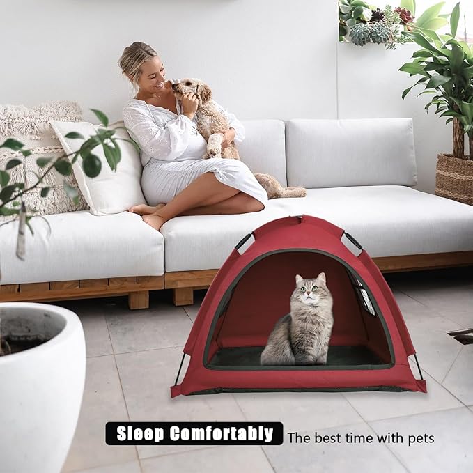 Red Cat Tent House、Cat's Nest, Portable Indoor/Outdoor Pet Tent House for Cats, Puppies and Other Small Animals-Mewly Pet