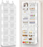 Over The Door Organizer 6 Tiers, Extra Large Behind Door Storage of 12 Compartments, 80 lbs Weight Capacity Hanging Storage Organizer with Clear Window Kids Toys, Shoes,Diapers, Room Storage, White