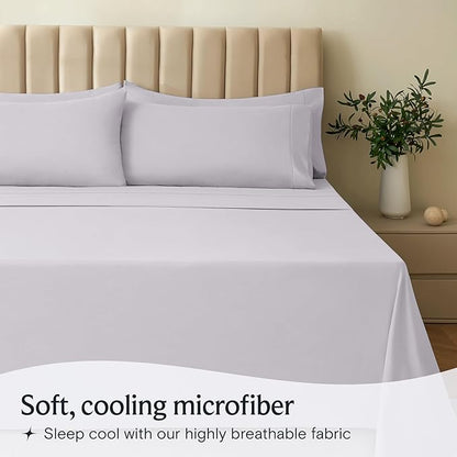 LuxClub 3 PC Sheet Set Bed Sheets Deep Pockets 16" Eco Friendly Wrinkle Free Cooling Machine Washable Hotel Bedding Silky Soft - Dove Gray Twin