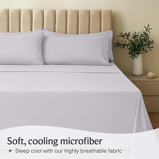 LuxClub 4 PC Sheet Set Bed Sheets Deep Pockets 16" Eco Friendly Wrinkle Free Cooling Machine Washable Hotel Bedding Silky Soft - Dove Gray Queen