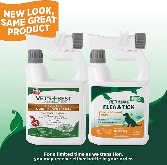 Vet's Best Flea and Tick Yard & Kennel Spray, Dog Flea Spray that Kills Fleas, Mosquitoes, & Ticks, Plant-Based Ingredients, Plant Safe Ready-to-Use Hose Attachment, 32 fl oz-Mewly Pet