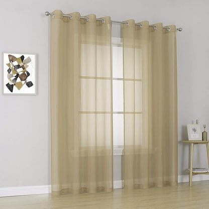 KEQIAOSUOCAI Taupe Sheer Curtains 84 inch Length - Sheer Home Decoration Window Coverings for Loft Narrow Window (54 Wide x 84-inch Long,2 Pack)