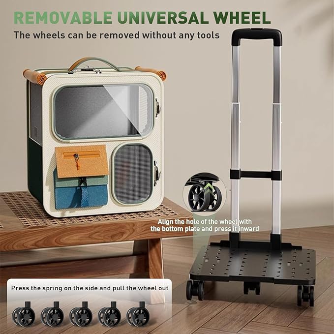 Cat Carrier with Wheels, Soft Rolling Pets Carrier Collapsible on Wheel Pet Handbag Cats Backpack, Dog Carriers up to 25 LBs Removable Cat Bag for Small Dogs Medium Cats Outing(NOT for TSA)-Mewly Pet