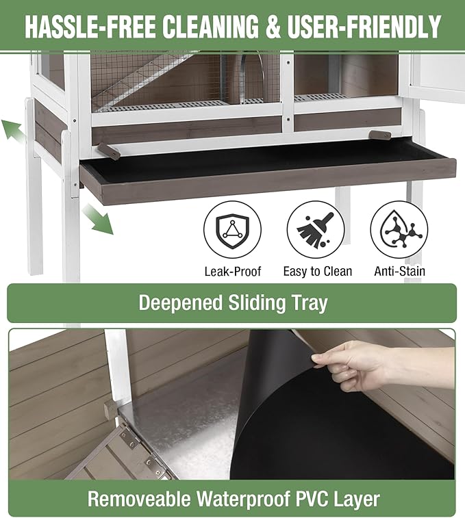 GUTINNEEN Guinea Pig Cage Rabbit Cage Indoor with Chew-Proof Edges, Clean Deep Tray, Leakproof PVC Layer, Small Animals Cage with Adjustable Legs - Brown-Mewly Pet