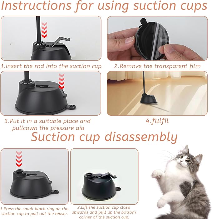 Suction Cup Cat Toys,Interactive Cat Wand with 15Pcs (Feather, Mouse, Butterfly, Worm),Durable Cats Fishing Pole Toy for Indoor Kittens,Fun Stick Toy for Exercise&Play-Mewly Pet