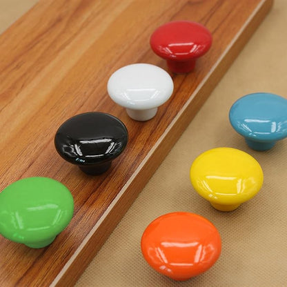 HUAMULAN 15PCS Black Glossy Ceramic Knobs Round Cabinet Dresser Pulls Door Handles Cupboard Wardrobe Drawer, Dia. 1.5 inch 38mm
