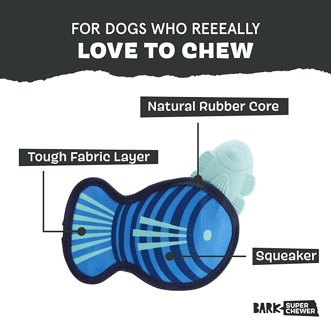 Barkbox Super Chewer Rad Herring Hard Core Toy with Rip Away Plush for Aggressive Chewers, Medium-Mewly Pet