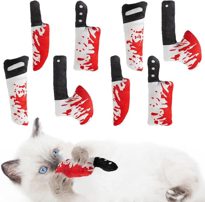 8pcs Catnip Toy, Indoor Knife Shaped Cat Toy Horror Plush Interactive Chew Bite Toys for Halloween Christmas Cat Kitten Indoor Festive Holiday Cat Lover Gift-Mewly Pet
