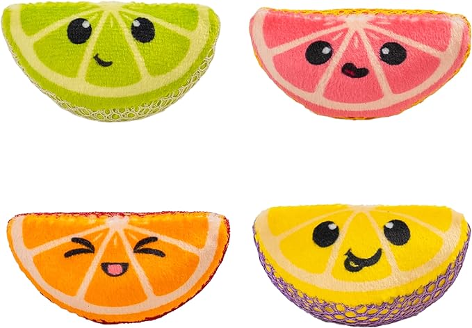 Catstages Dental Fruit Wedges 4 Pk, Soft and Textured Catnip Chew Toys That Help Clean Teeth, Multicolored-Mewly Pet