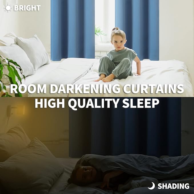 BGment Blackout Curtains for Bedroom - Grommet Thermal Insulated Room Darkening Curtains for Living Room, Set of 2 Panels, Each 55 x 69 Inch, Faded Denim