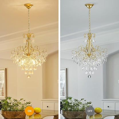 WUZUPS Crystal Chandelier 5-Light Pendant Ceiling Light Modern Lighting Fixture for Dining Room Hallway Bedroom Kitchen Bathroom, H 22.4" x W 18.3", E12 Base, Gold