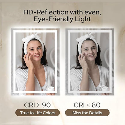 24 x 36 LED Vanity Mirror for Bathroom, Frontlit & Backlit LED Mirror for Bathroom with 3 Colour Lights, Wall Vanity Mirror with Anti-Fog, Shatterproof & Memory Function, Perfect for Modern Bathrooms