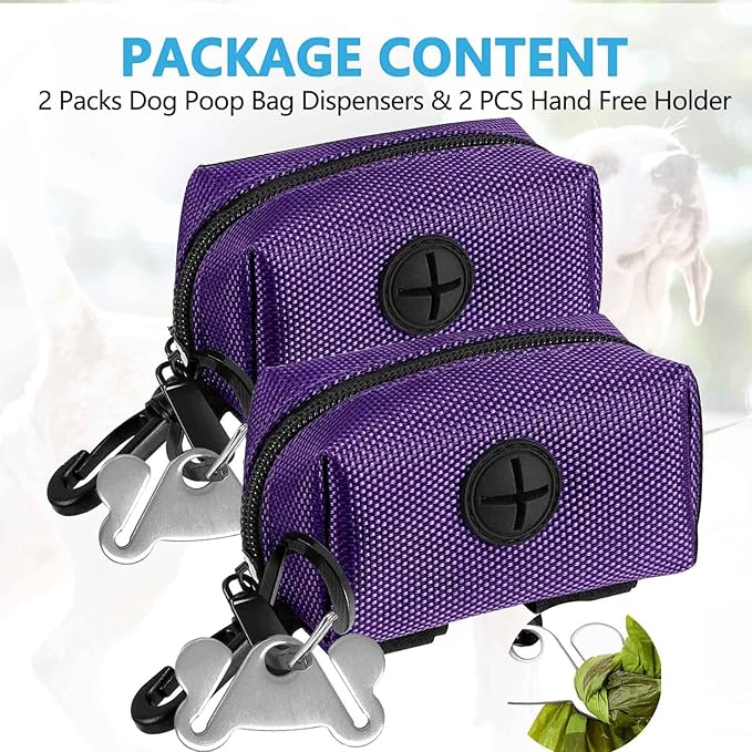 Dog Waste Bag Dispenser Pet Poop Bags Holder for Doggie Waste Bags Dispensers Soft Fabric Zipper Small Doggy Puppy Pouch for Leash Accessory Attachment with Carrier,2PCS Purple-Mewly Pet
