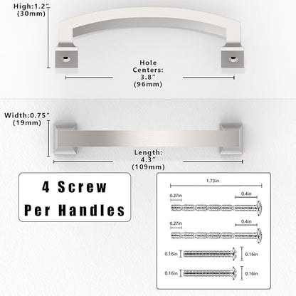 10 Pack Brushed Satin Nickel Cabinet Pulls 3.75 Inch(96mm) Kitchen Cabinet Handles Solid Zinc Alloy Cabinet Hardware Drawer Pulls