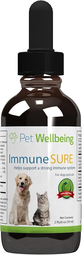 Pet Wellbeing Immune Sure for Dogs - Supports Normal Immune Defenses, Gut Flora Balance, Andrographis, Echinacea, Vitamin C, Zinc - Veterinarian-Formulated Herbal Supplement 2 oz (59 ml)-Mewly Pet