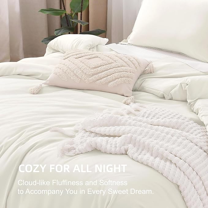 Litanika Twin XL Comforter Set Ivory - 2 Pieces Extra Long Bed Set for College Dorm, All Season Bedding Set for Girls and Boys