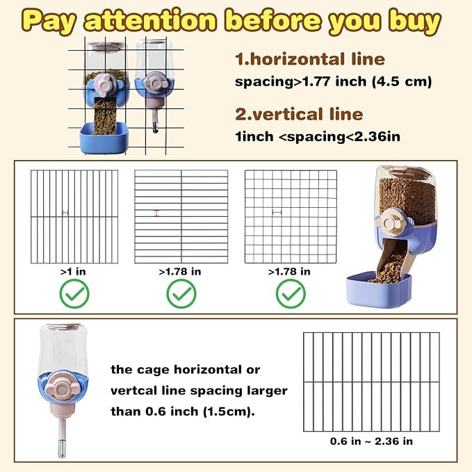 kathson Automatic Rabbit Feeder and Waterer Set, Gravity Pet Food Water Dispenser Bunny Pellet Feeder Small Animal Feeding & Watering Supplies for Guinea Pig Ferret Crate Accessories (Blue)-Mewly Pet