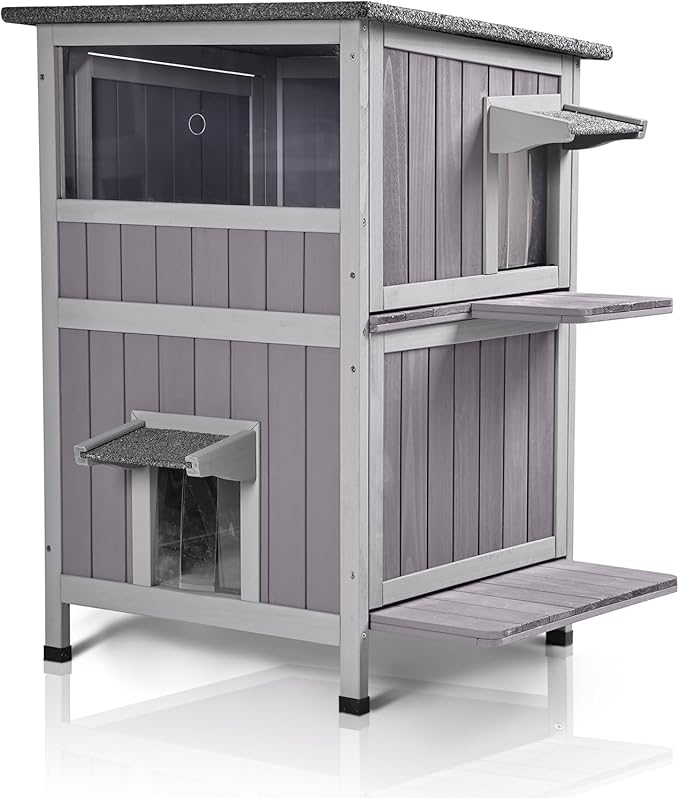 GUTINNEEN Outdoor Cat House Weatheproof Feral Cat Shelter Wooden Cat Condo for Winter with Escape Doors（AIR14）-Mewly Pet