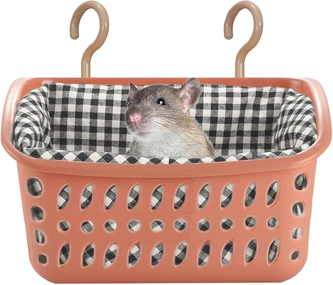 JWShang Rat Hammock for Cage - Chew Proof Warm Bed, Hanging Accessory for Small Animals, Mouse, Guinea Pig, Chinchilla, Sugar Glider (Small, Pink)-Mewly Pet
