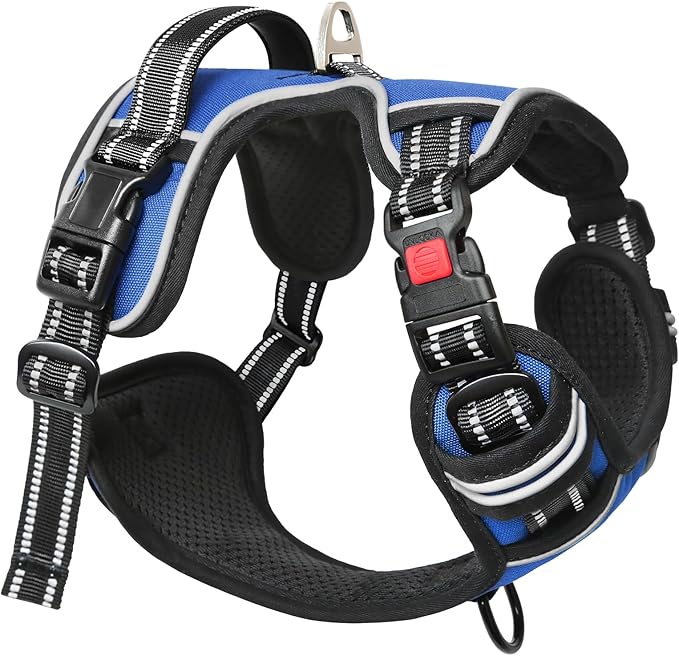 Timos Dog Harness for Medium Dogs, No Pull Service Vest with Reflective Strips and Control Handle,No Choke Dog Harness with 2 Metal Rings for Easy Walking,Outdoor Training,Blue, M-Mewly Pet