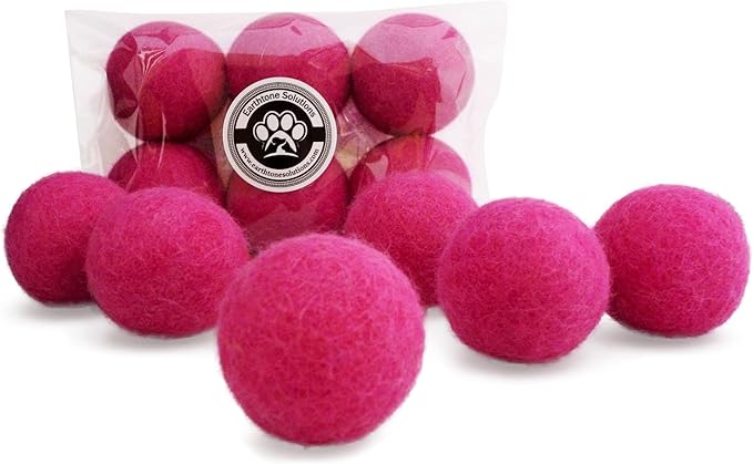 Wool Cat Toys - Silent Felt Balls for Small Pet Fetch and Play - Eco Friendly Quiet Wool Ball Toy for Cats and Kittens - Choose Your Colors - Pink-Mewly Pet
