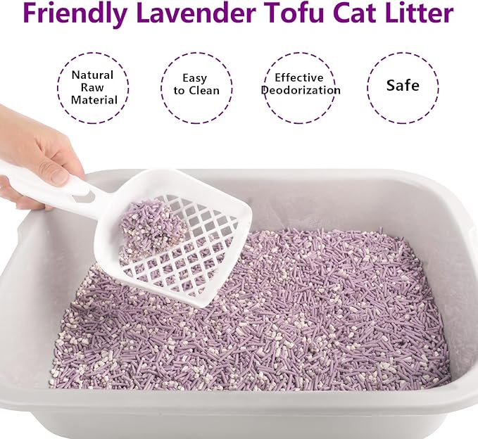 Tofu Cat Litter, Dust-Free Kitty Litter, Ultra Absorbent Clumping Cat Pellet Litter, Fast Drying, Lavender Odor Control, Less Scattering, Dust-Free Mixed.-Mewly Pet